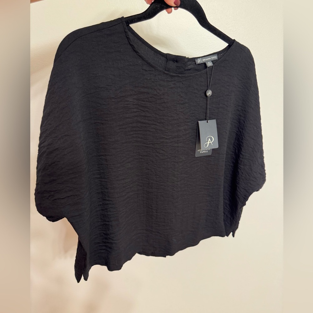 NWT Adrianna Papell Black Crinkle Kimono Blouse - Size M